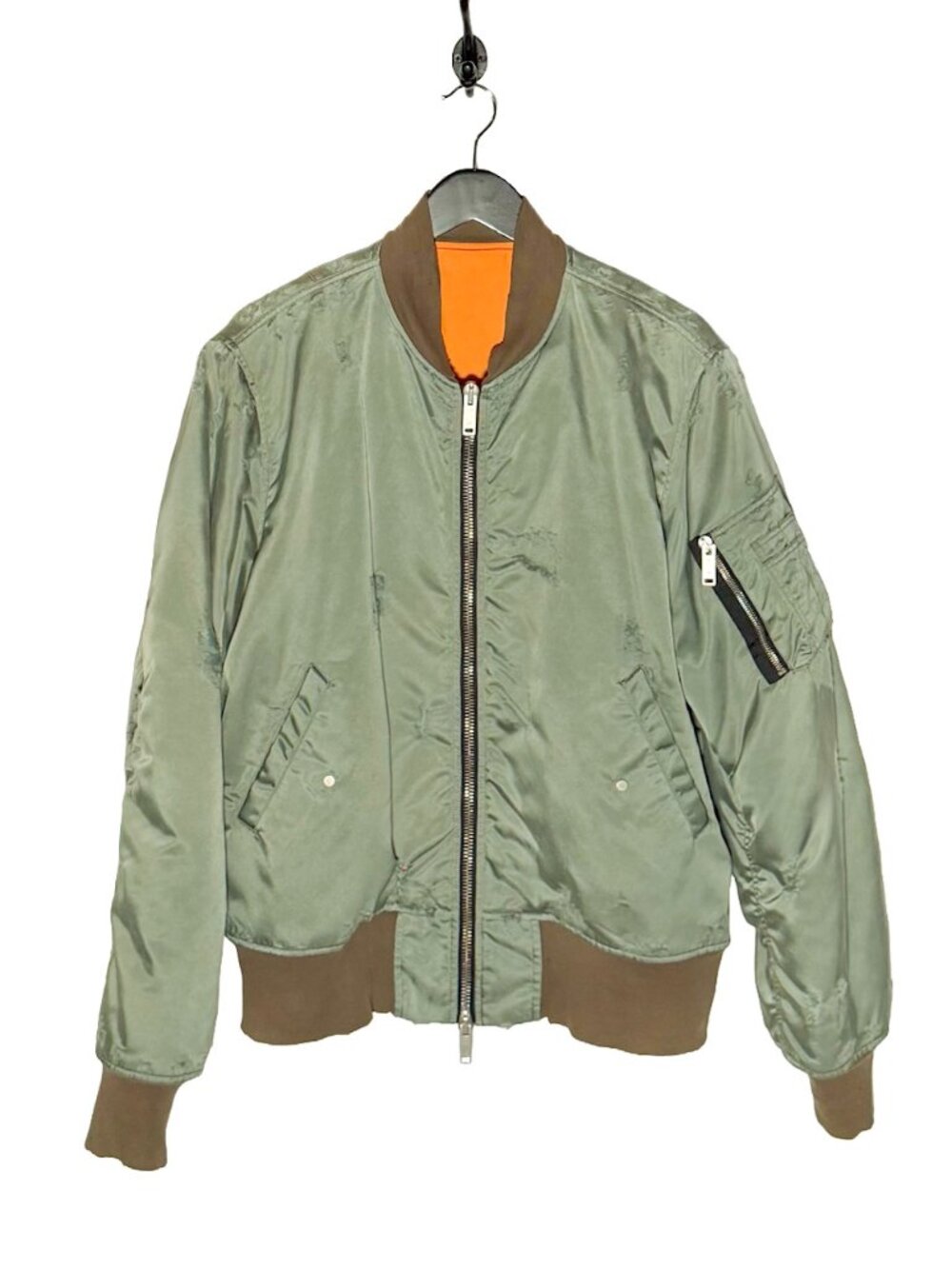 Unravel Project Green Distressed Flight Bomber Jacket